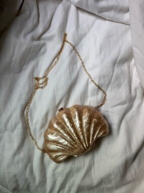 Pearlescent Shell Crossbody Bag with Gold Chain